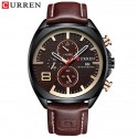 Men Business Quartz Watch Chronograph Date Display Genuine Leather Strap Waterproof Wristwatch Black