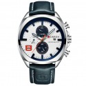 Men Business Quartz Watch Chronograph Date Display Genuine Leather Strap Waterproof Wristwatch Blue