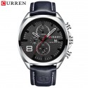 Men Business Quartz Watch Chronograph Date Display Genuine Leather Strap Waterproof Wristwatch Blue