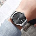 Men Business Quartz Watch Date Display Waterproof Stainless Steel Band Simple Wristwatch Silver B