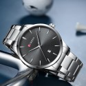 Men Business Quartz Watch Date Display Waterproof Stainless Steel Band Simple Wristwatch Silver A