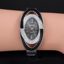Women Lady Fashion Luxury Quartz Watch All Steel Analog Silver Dial Dress Watch Bracelet Wristwatch Oval black