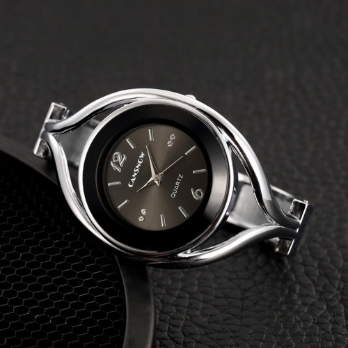 Women Lady Fashion Luxury Quartz Watch All Steel Analog Silver Dial Dress Watch Bracelet Wristwatch Round black