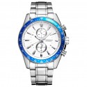 Men Quartz Watch Waterproof Stainless Steel Band Fake Sub-dial Male Business Wristwatch White
