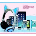 Head-mounted Foldable Lovely Cat Ear Headphone LED Flashing Glowing Headset for Adult and Children blue