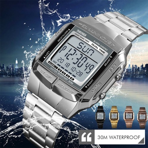 Sports Watch Men Luxury Watches Waterproof Military LED Digital Wristwatch - Silver