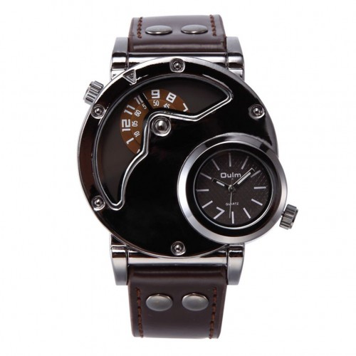 Oulm HP-9591 Men Quartz Sports Watch Multifunction Dual Time Zones Wrist Watch - Coffee color