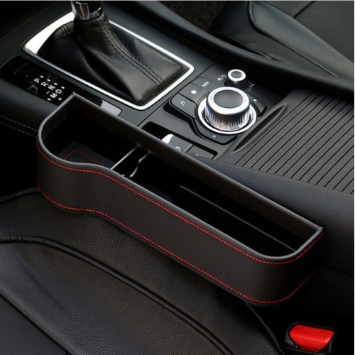 Multifunction Leather Storage Box for Car Seat Side Gap Leather black Main driver