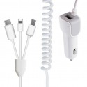 3 in 1 Type-C + 8 Pin + Mico Charge Cable USB Car Charger white
