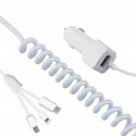 3 in 1 Type-C + 8 Pin + Mico Charge Cable USB Car Charger white