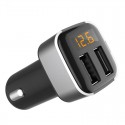 Dual USB Car Charger Volt Meter Car Battery Monitor with LED Voltage Amps Display for iPhone iPad Pro Samsung Gray