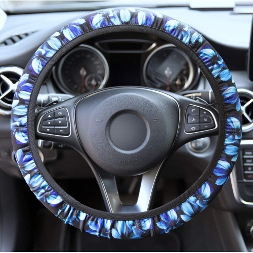 Car Steering Wheel Covers Antiskid Stretch-on Cute Blue Printing Universal 36cm-40cm Car Steering Wheel Cover blue