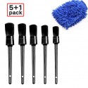 6pcs Detailing Brush Set 5 Different Sizes Auto Detail Brush Kit with Free Car Wash Mitt Natural Boar Hair Brushes Black detail