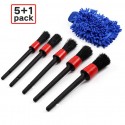 6pcs Detailing Brush Set 5 Different Sizes Auto Detail Brush Kit with Free Car Wash Mitt Natural Boar Hair Brushes Red detail b