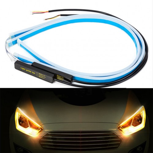 Ultrafine Cars LED Daytime Running Lights White Turn Signal Yellow Guide Strip for Headlight 60CM white yellow