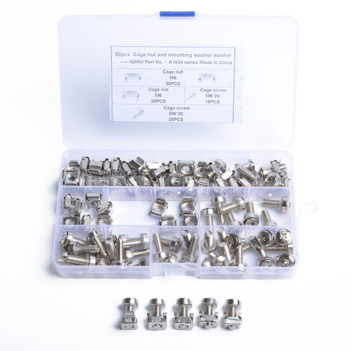 50pcs/Box Hardware Cage Nuts M6 + Mounting Screws M6*20 As shown