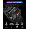 T60 Bluetooth 5.0 Car Kit Wireless FM Transmitter Handsfree Music Play Vehicle USB Charger Support TF Card U Disk black