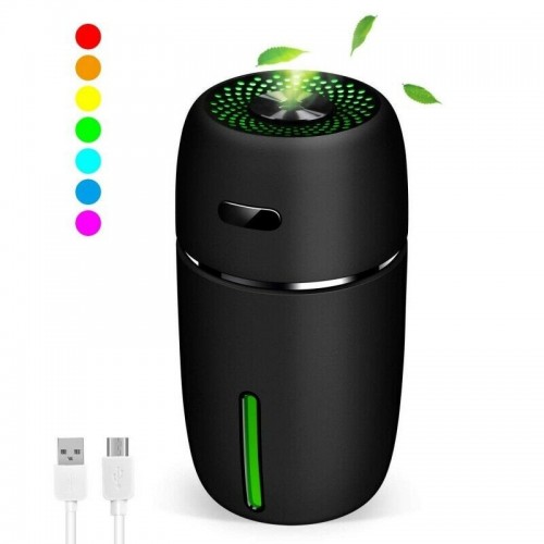 Mini USB Air Humidifier Aroma Diffuser Car Essential Oil Air Purifier with LED black