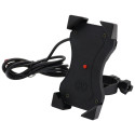 Motorcycle Mobile Phone Holder Mount Support USB 2A Charger 360 Degree Rotation for 3.5-6 inch Devices black