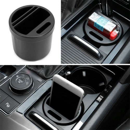 Mini Car Storage Box Water Cup Slot Change Coin Card Reader Container Organizer black