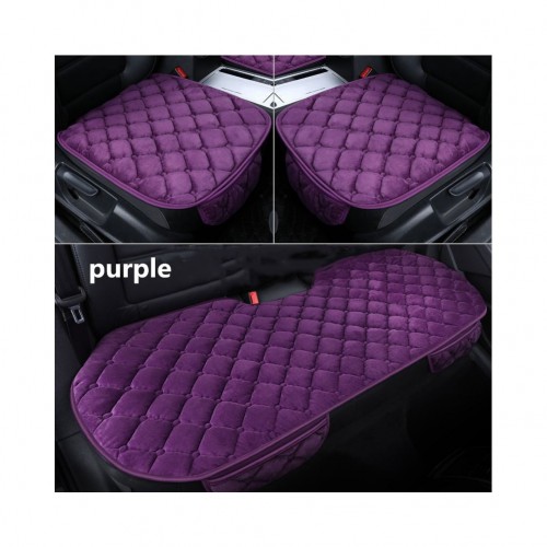 Universal 3pcs Car Seat Cushion Velvet Silk Seat Cover Set Purple