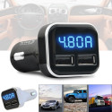 4.8A Car Phone Charger LED Voltage Monitoring Fast Smartphone USB Chargers Current Display Power Bank Carregador black