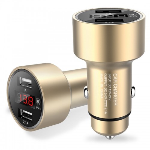 Car GPS Tracker Locator Real Time Tracking Device Dual USB Car Charger Voltmeter Gold