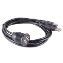 Dual USB Socket Extension Cable Car Dashboard Flush Mount 2 USB Plug Lead Panel Data Cord Motorcycle Wire Charger black