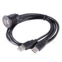 Dual USB Socket Extension Cable Car Dashboard Flush Mount 2 USB Plug Lead Panel Data Cord Motorcycle Wire Charger black