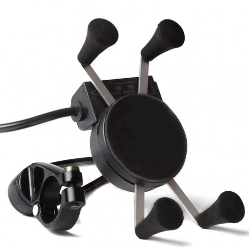 Motorcycle Bike Handlebar Mirror X Shape Grip for 3.5-6.5 Inch Cell Phone Mount Holder with USB Charger-9AZX