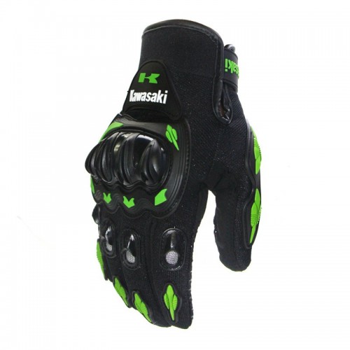 Winter Full Finger Motorcycle Gloves Leather Fabric Motorbike Guantes Gloves KA Green_XXL