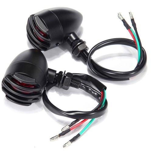 1 pair 12V Motorcycle Grille Turn Signals Light Indicators Blinker Universal Application Red cover_Aluminum