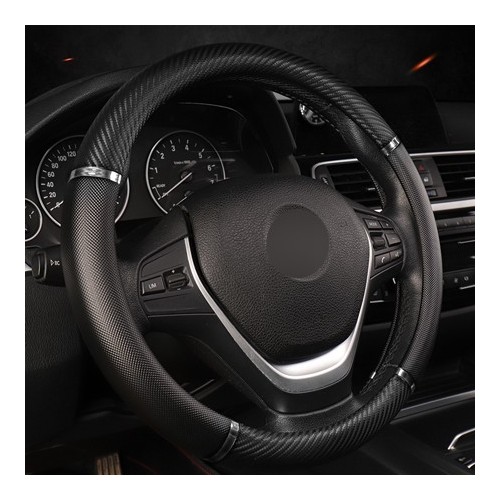 Universal Car Steering Wheel Cover Artificial Leather Comfortable Non-slip Automobile Steering-Wheel Cover Black silver_38cm