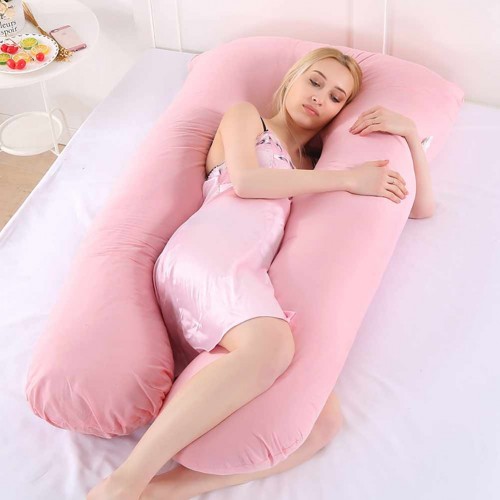 Multifunctional Pregnancy Pillow Comfortable U-Shape Cushion for Side Sleeping (Detachable & Washable) Pink