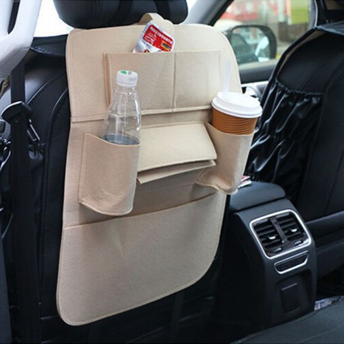 Multifunctional Car Back Seat Storage Bag Backrest Pockets Protector Organizer Auto Accessories beige