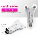 4 in 1 iPhone/Micro usb/USB Type-c/USB SD Card Reader for iPhone iPad Mac & Android, SD & Micro SD, PC - White