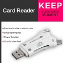 4 in 1 iPhone/Micro usb/USB Type-c/USB SD Card Reader for iPhone iPad Mac & Android, SD & Micro SD, PC - White