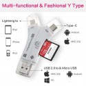 4 in 1 iPhone/Micro usb/USB Type-c/USB SD Card Reader for iPhone iPad Mac & Android, SD & Micro SD, PC - Black