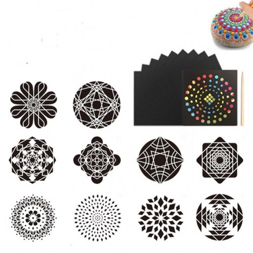 Mandala Aided Painting Template Stone Painting Decoration Spray Flower Hollowed Out Diy Painting 1 set