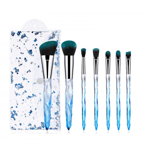 10 transparent crystal diamond handle cosmetic brush sets PVC packaging cosmetic tools Blue