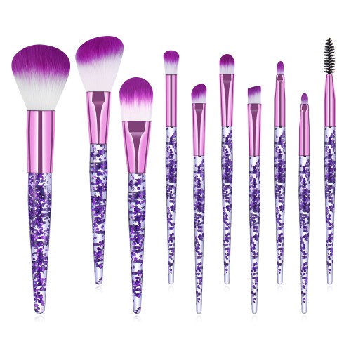 10 transparent Sequin handle cosmetic brushes Purple